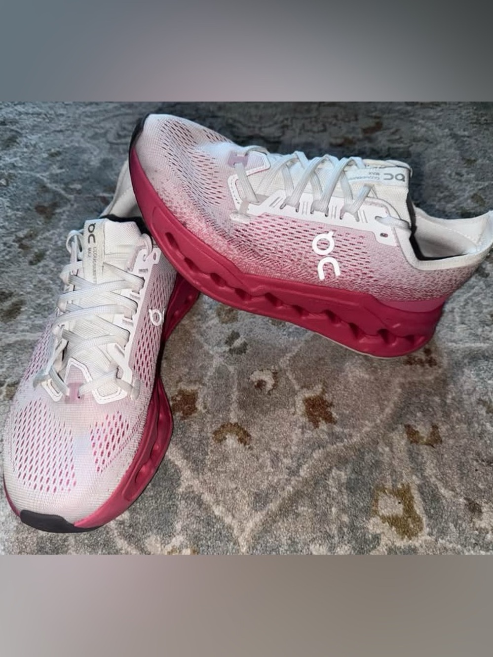 On Running Women’s White and Pink Cloudsurfer Athletic Sneakers
